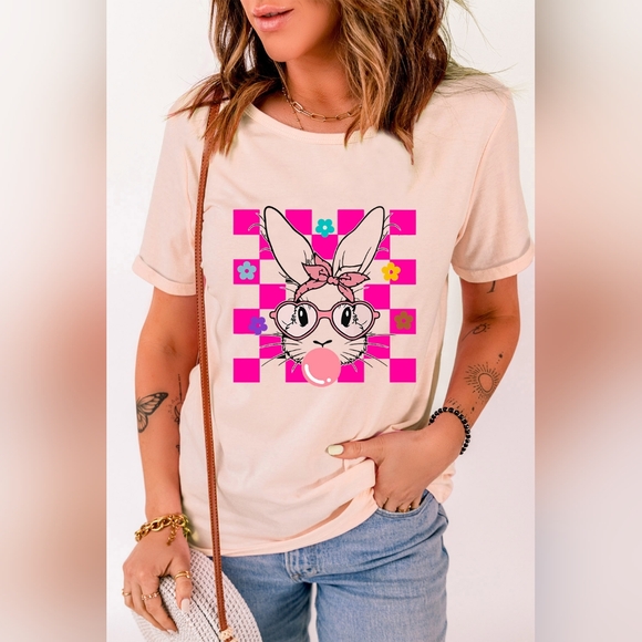 Just Jen Boutique Graphic Tee-Rabbit Round Neck Short Sleeve T-Shirt - Picture 2 of 5